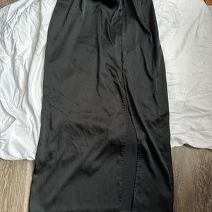 Satin Midi Skirt with Slit